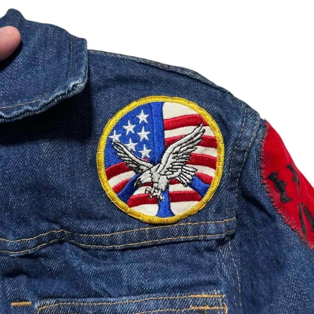 Vintage 1960s Gauchos Patches Embroidered Cars Racing Denim Jacket Youth‎ Medium